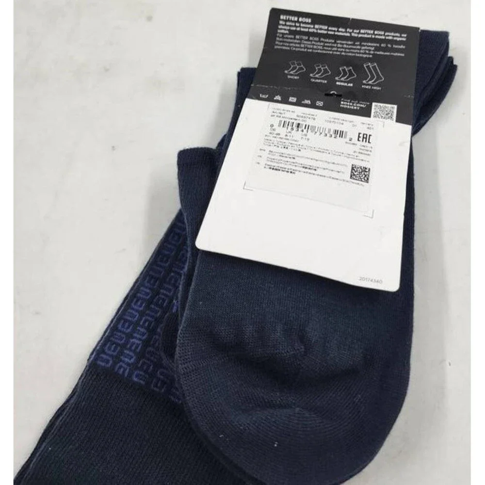 BOSS RS Mini Pattern CC Tile Socks Men's 7-13 Navy Pull On Pack of 2